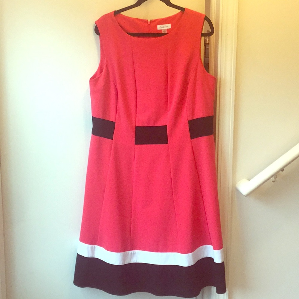 Coral/Black/white Calvin Klein dress